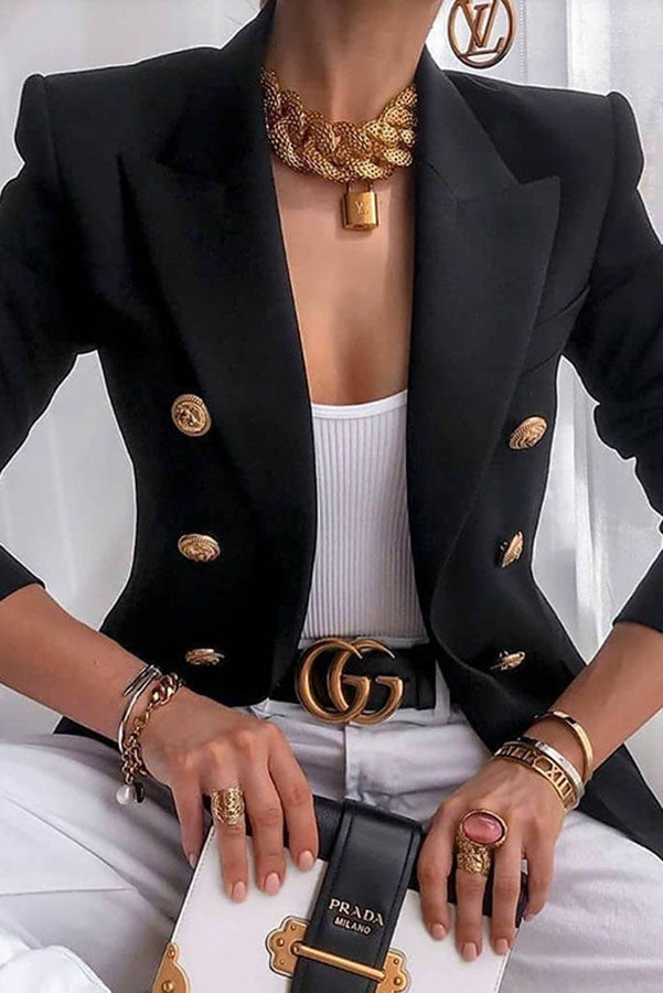 Blazer Croisé Élégant pour Femme à Boutons Dorés, Sophistiqué et Polyvalent