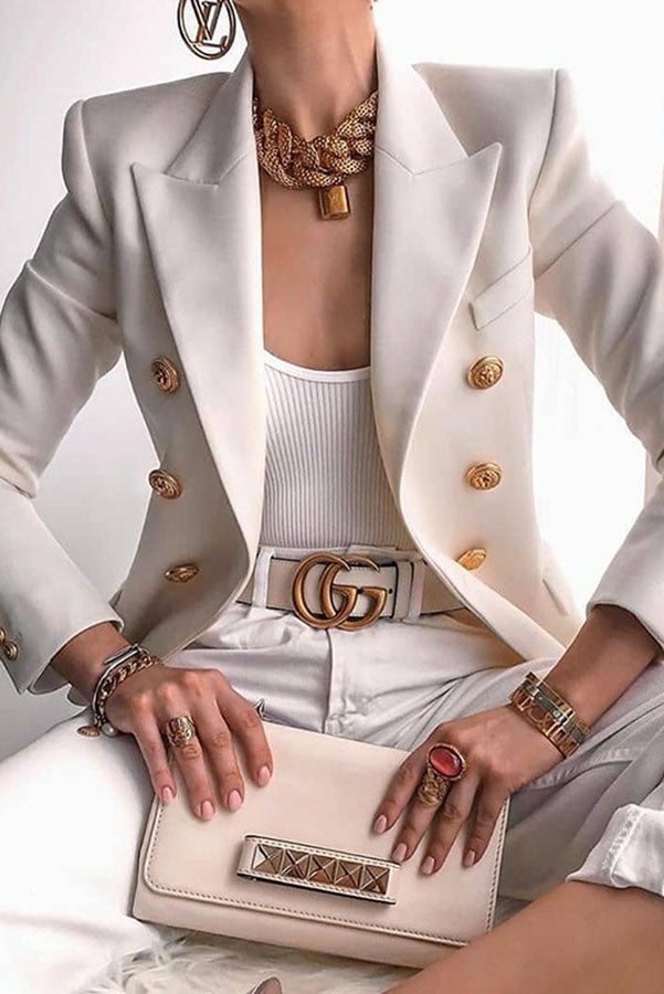Blazer Croisé Élégant pour Femme à Boutons Dorés, Sophistiqué et Polyvalent