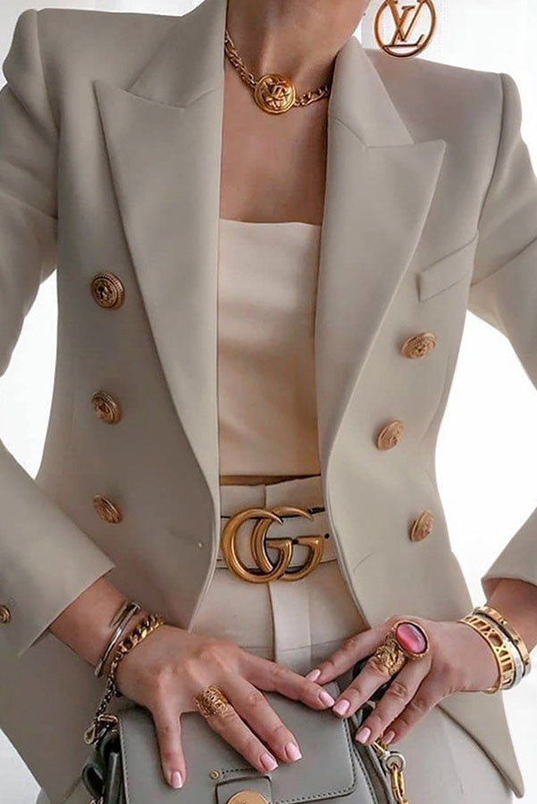 Blazer Croisé Élégant pour Femme à Boutons Dorés, Sophistiqué et Polyvalent