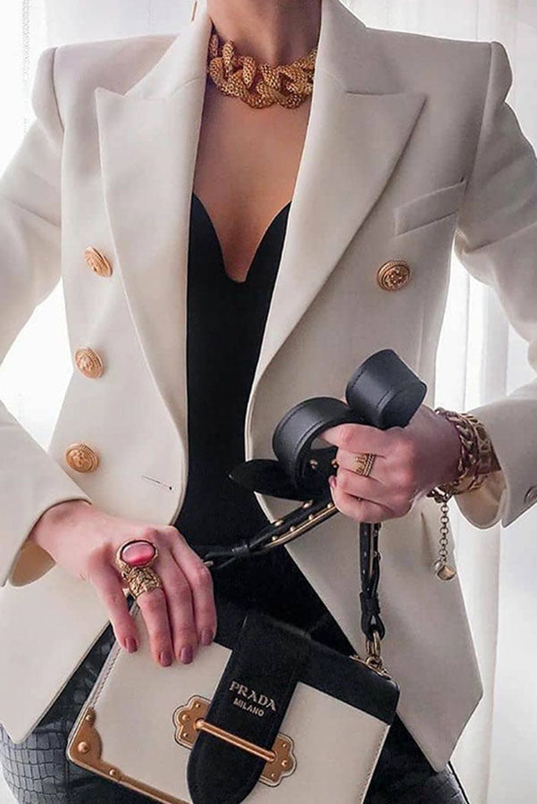 Blazer Croisé Élégant pour Femme à Boutons Dorés, Sophistiqué et Polyvalent