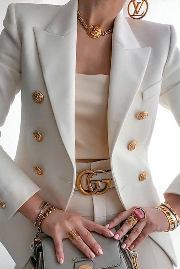 Blazer Croisé Élégant pour Femme à Boutons Dorés, Sophistiqué et Polyvalent
