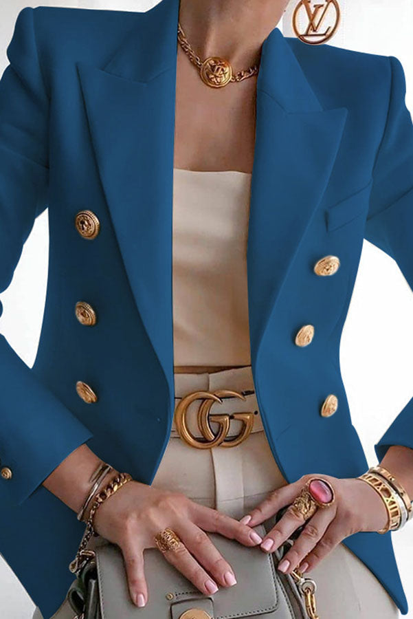 Blazer Croisé Élégant pour Femme à Boutons Dorés, Sophistiqué et Polyvalent