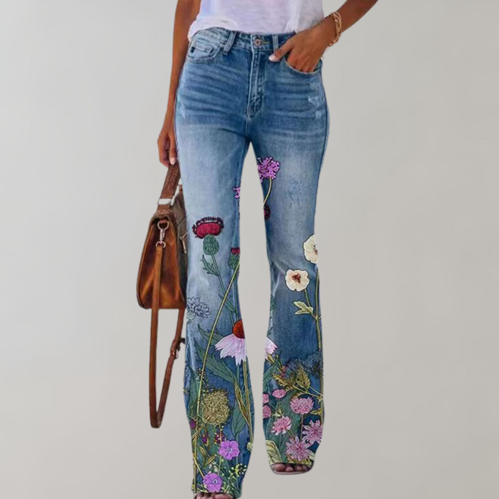 Morgane - Pantalon Évasé à Imprimé Floral